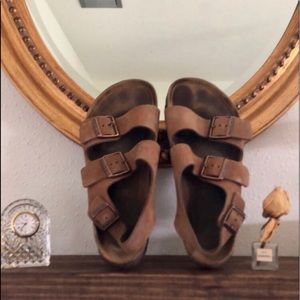 Leather Birkenstocks with ankle strap